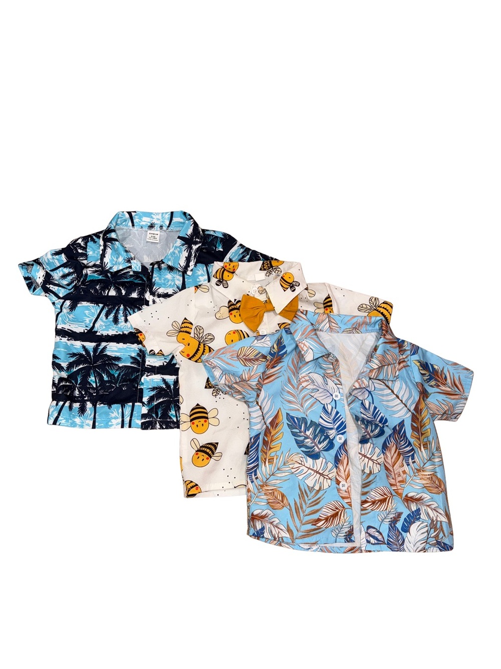 SHEIN Kids 3-Pack Short Sleeve Shirts - Blue, Navy, Cream